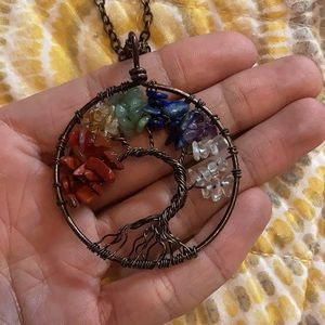 Long chakra tree of life necklace